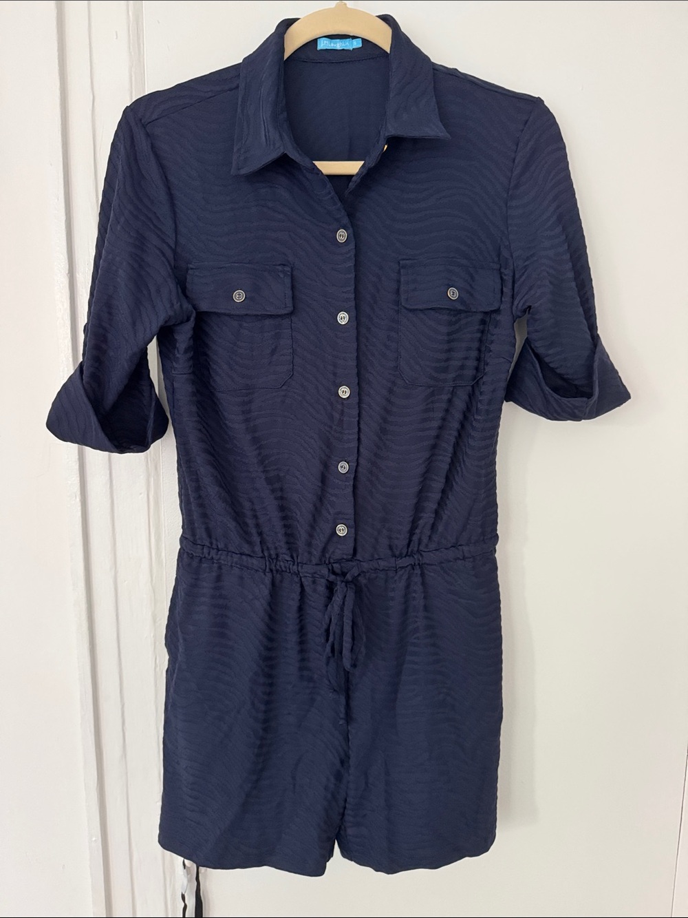 J. McLaughlin Navy Short-Sleeve Button Romper